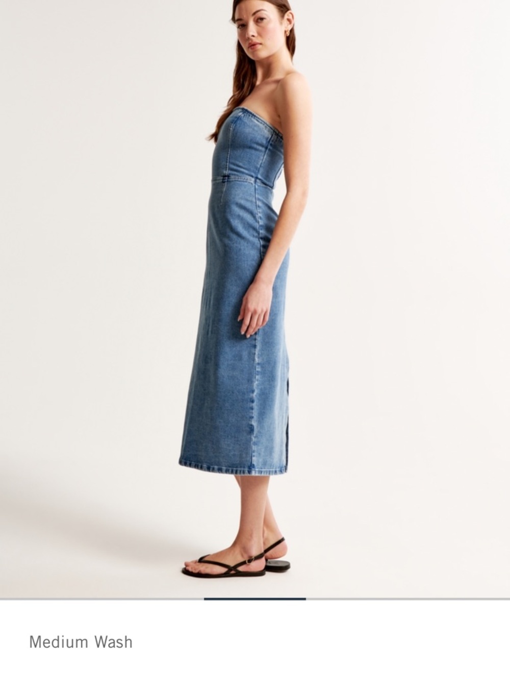Abercrombie Strapless Medium Wash Denim Midi Dress - Picture 3 of 6